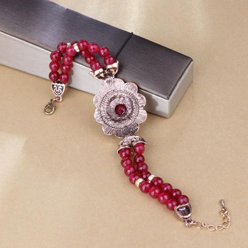 Boho Crystal Flower Fashion Antique Gold Red Natural Stone Bracelet - The Jewellery Supermarket